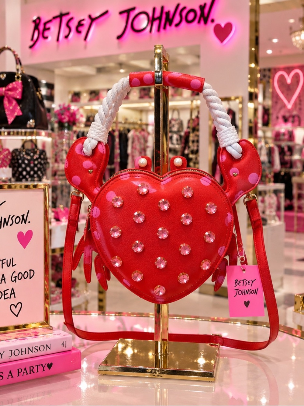 Betsey Johnson Shell Raiser Heart Crab Crossbody Bag